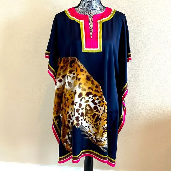 Trina Turk Dresses & Skirts - NWT! Trina Turk short caftan dress navy and leopard size XS/S retail $248